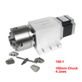 NEMA 34 Harmonic Drive Reducers A Rotary Axis Chuck 100mm 3 4 Jaws Speed Reducing Ratio 100:1 for Wood CNC Router hine