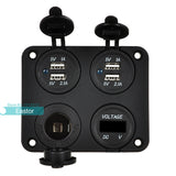 Dual USB Charger LED Voltmeter + 12V Power Socket Four Hole Panel for Car Boat Marine Truck Motorcycle RV ATV Vehicles Phone