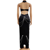 Elegant Sexy Evening with Hanging Neck and Open Back Chain Design Sense Female Singer Host Long Gift Dress Wrapped Hips