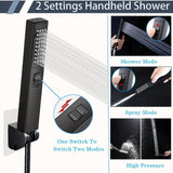 1pc Stainless Steel Top Spray And Handheld Shower Set, Square Two-function Handheld Shower Head, Can Switch Shower Mode And High Pressure Spray Gun Mode, Accessories Include Full Copper Extension Arm, 150.01cm Meter Hose, Punch-free Shower Bracket