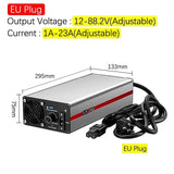 Li-ion Lifepo4 Voltage Current Adjustable Lithium Battery Charger - 1A to 25A for 12V to 84V Batteries.