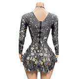 Novas New Shiny Sequins Outgoing Party Elegant Slim Fit Long Sleeve Short Mini Dress