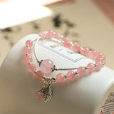Double Circle Bracelet With Leaf Pendant