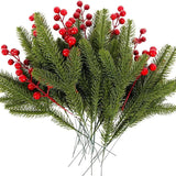 10pcs Artificial Pine Branches Holly Red Berries Stems for Xmas Tree DIY Wreath Decorations Christmas Home Decoration