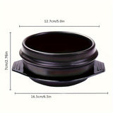 1 Set, Korean Stone Bowl (12.7cm) With Tray (16.0cm), Premium Ceramic Stone Hot Pot For Bibimbap Soup And Korean Stone