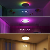 LED Ceiling Light 30W 2700LM Round Flat Panel - WiFi & BT RGBIC/CCT/RGB, 2700K - 6500K Dimmable Color Changing Light