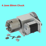 Center Height 65MM 4 Tailstock 4th A Rotary Axis 3/4-jaw 80mm 100mm Chuck CNC Inde Head NEMA 23 57 Stepper Motor