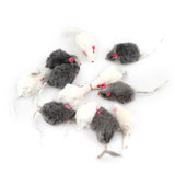 12Pcs False Mouse Pet Toys Long-Haired Tail Mice Rattling Soft Real Rabbit Fur Sound Squeaky Toy