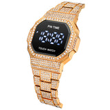 PINTIME Luxury Men's Watch Fasion Diamond Bling Iced Out LED Display Digital Watches Man Casual Crystal Wristwatch Reloj Hombre