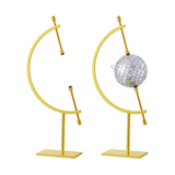 2 Pcs Golden Toned Sphere Holder Metal Caliper Style Crystal Display Stand for Mineral Ornament