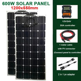 600W/300W Solar Panel Kit - 18V Flexible Solar Cell with 60A Controller Battery Charger for Outdoor Camping, Yacht, Motorhome, Car, RV, Boat