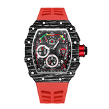 PINTIME Sport Men's Watches Silicone Strap Fashion Quartz Wristwatch Waterproof 3Bar Striped Tonneau Case Calendar Clock Relogio