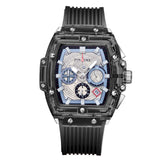 PINTIME Sport Men Watch Hollow Dial Brown Quartz Wristwatches Silicone Strap Waterproof Calendar Watches Luxury Top Brand Reloj