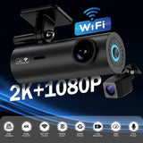Dash Cam 2K+1080P WIFI HD Night Vision Driving Recorder Front View Camera