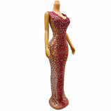 Sleeveless temperament evening sexy deep V pink sparkling diamond design sense dress