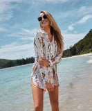 European And American Rayon Cartoon Printed Shirt-style Beach Cover-up