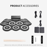 Portable W562 Electronic Drum Set Roll Up Pad Digital Usb 7 Pads Drum Set Silicone Electric Drum Pad W/foot Pedals Drumstick