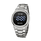PINTIME Fashion Men Watch Top Brand Luxury Full Steel Square Digital Watches Casual Multifunction Calendar Electronic Wristwatch