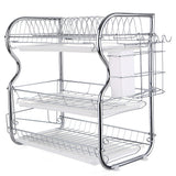 Multi-functional 3-Tier Dish Kitchen Supplies Storage Draining Rack with Chopstic/Knives Board Holder Drainboard