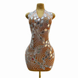 2024 New Sexy Women's Summer Fashion Deep V Hanging Neck Wrap Hip Slim Fit Short Skirt Evening Party