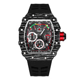 PINTIME Sport Men's Quartz Watches Chronograph Stopwatch Auto Date Red Rubber Strap Striped Case Male Luxury Brand Wristwatch
