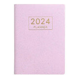 A7 Notebook 2024 English Planner Faux Leather Hardcover Mini Journal with Ink-proof Paper