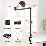 C-Clamp Desk Mount Bracket 3-Section Flexible Arms Desktop Live Streaming Stand for DSLR Smartphone Tablet LED Ring Light Webcam