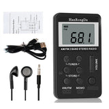 HanRongDa HRD-103 AM FM Digital 2 Band Stereo Receiver w/ Headphones LCD Screen Rechargeable Battery Portable Pocket Radio