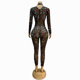 Colorful rhinestone black high-end mesh design with a sense of temperament and perspective, sexy hip lifting jumpsuit