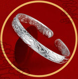 Silver Bracelet Full Of Flowers Solid Adjustment