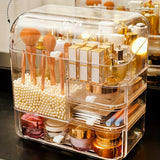 1pc Cosmetics Storage Box, Dressing Table Acrylic Skincare Products Box, Dustproof Desktop Large Capacity Box, Transparent Storage Rack