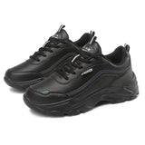 2024 new comfortable with breathable leather and casual height increasing soft sole, black sports dad shoes, women's shoes
