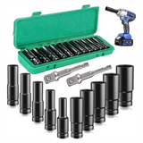 Deep Impact Set,12Pcs 1/2 inch Sets 8-24mm and Storage Box with Driver Socket Extensions For Automotive