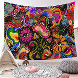 Mushroom Trippy Psychedelic Eyes Colorful Flowers Wall Hanging Hippy Tapestry For Home