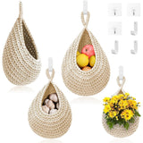 Fruit Baskets Kitchen - 3Pack Boho Wall Hanging Basket With 6Pcs Hooks For Fruits Vegetable Potato Storage