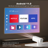with 4K Decoding 1080P WiFi6 BT5.4 Android 11 Technique 180° Rotatable Movie Projector for Home Theater Media