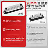 DaierTek 600A Power Distribution 12V Block 6 x 3/8" Terminal Studs 12 Volt Marine Bus Bar with Cover