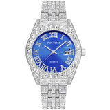 PINTIME Watches Men Luxury Diamond Iced Out Stainless Steel Strap Rome Dial Fashion Quartz Wristwatches Waterproof Reloj Hombre