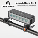 OFFBONDAGE Bicycle Headlight 2 In 1 Near And Far Light 6 Lamp Beaded Wire Control Bell Horn Mountain Bike Accessory