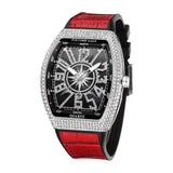 PINTIME Men Luxury Watch Iced Out Diamond Bezel Fashion Watches Waterproof Shinning Quartz Wristwatch Blue Leather Strap Clock