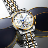 ONOLA brand stainless steel automatic mechanical watch men Tourbillon genuine Leather wristwatch Fashion Business mens Watches