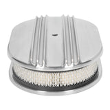 Cleaner Half Finned Polished Aluminum Alloy Fits for 5 1/8in Carburetors Oval 12in Car Air Filter