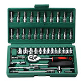 46pcs 1/4 Inch Drive Ratchet Bit Socket Wrench Set Metric nic Tool Kit Car Accessories