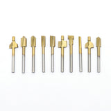 10pcs Set Box 3mm HSS Titanium Router Bits Wood Cutter Milling Fits Dremel Rotary Tool Engraving Machine Knife Sharpening Slot