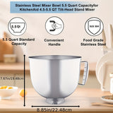 1pc.5.5 Quart Stainless Steel Mixing Bowl, Suitable For KitchenAid Vertical Mixer, Compatible With 4.5 Quart And 5 Quart Household Models