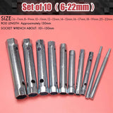 10Pcs 6-22mm Metric Tubular Box Wrench Set Tube Bar Spark-Plug Spanner Steel Double Ended for Automotive Plumb Repair