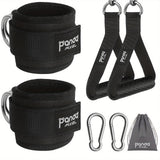 Padded Ankle Straps with Carabiners - 2 Handles, 2 Ankles, Lined for Comfort - Ideal for Gym, Sports Training, Fitness Supplies