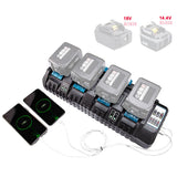 DC18SF 4-Port Charger Black Charger For Makita Battery 14.4V 18V 3.0Ax4 Li-Ion BL1830, BL1830B, BL1840, BL1840B, BL1850, EU Plug
