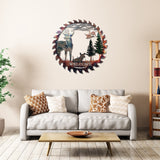 Deer Cut Rustic Forest Tree Sculpture Wall Art Animal Metal Artwork Decor For Home Garden