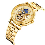 PINTIME Watch for Men Automatic Mechanical Wrist Watches Stainless Steel Strap 3D Dragon Emboss Luxury Business Wristwatch Reloj